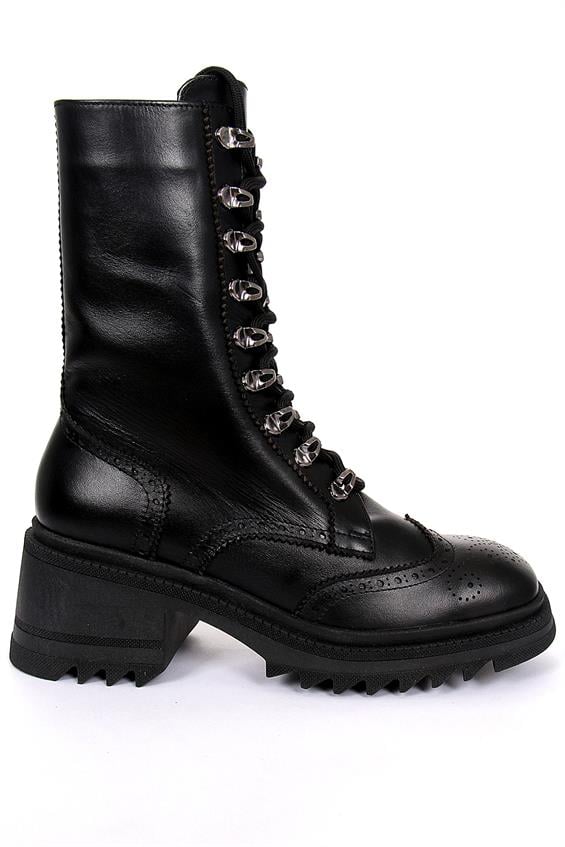 Kadın Postal Military Bot - Siyah Deri