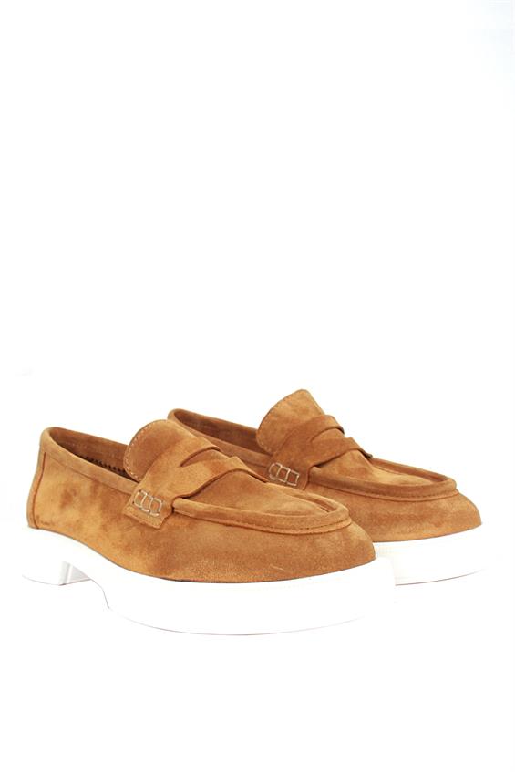 Kadın Babet Ayakkabı Loafer - Camel Süet
