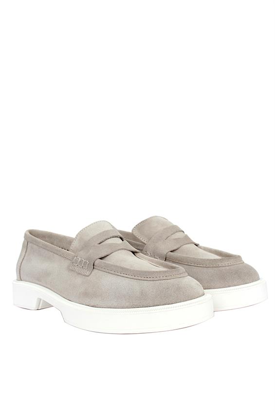 Kadın Babet Ayakkabı Loafer - Açık Gri Süet