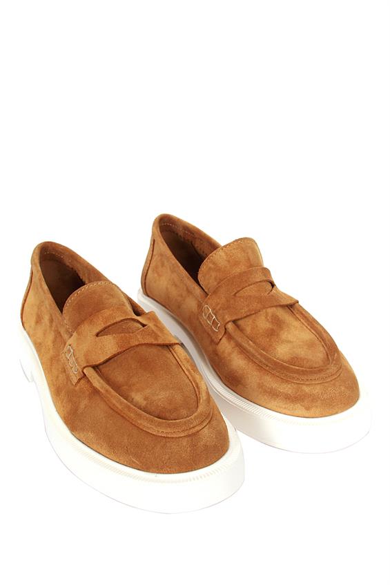 Kadın Babet Ayakkabı Loafer - Camel Süet