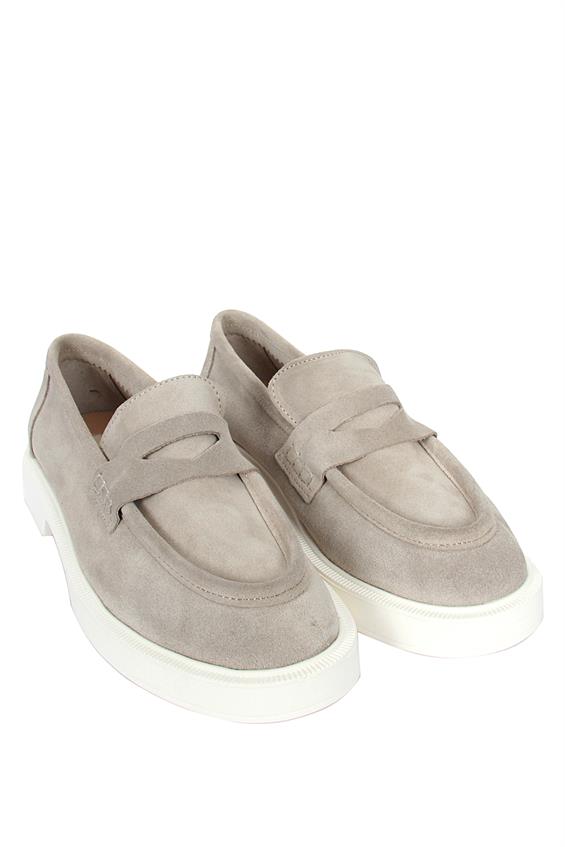 Kadın Babet Ayakkabı Loafer - Açık Gri Süet
