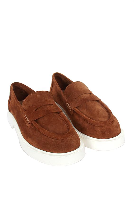 Kadın Babet Ayakkabı Loafer - Taba Süet