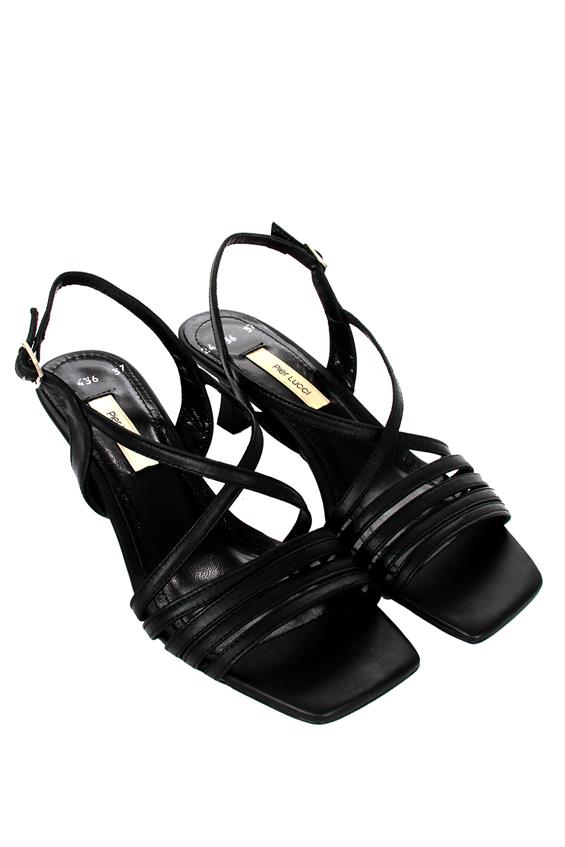 Kadın İnce Topuklu Sandalet - Siyah Deri