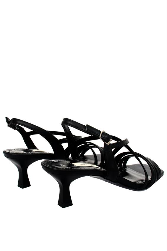 Kadın İnce Topuklu Sandalet - Siyah Deri