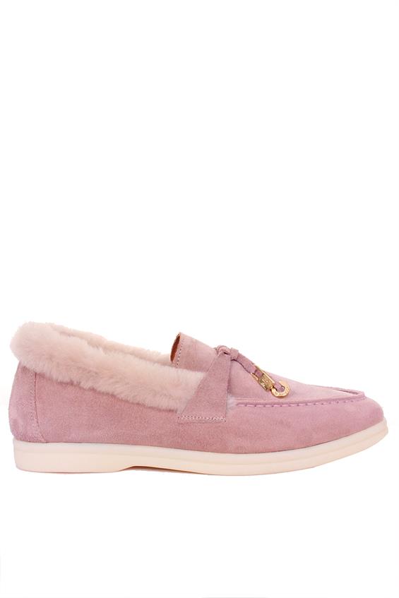 Kadın Babet Ayakkabı Loafer- Somon Süet