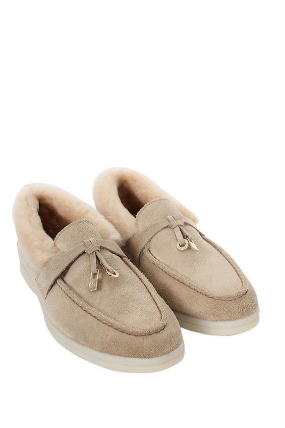 Kadın Babet Ayakkabı Loafer - Bej Süet