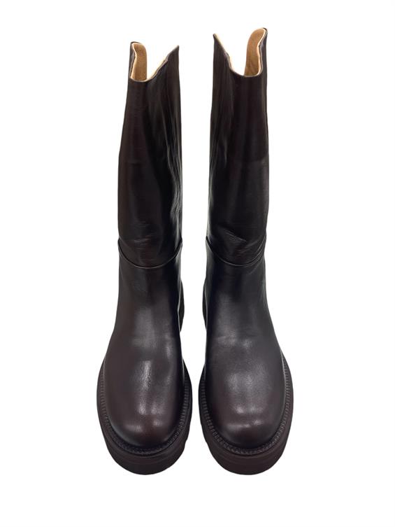 Kadın Kalın Tabanlı Topuklu Bot - Kahve Deri D.Ast