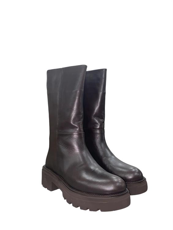 Kadın Kalın Tabanlı Topuklu Bot - Kahve Deri D.Ast