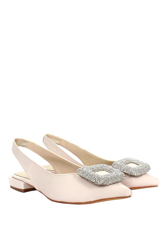 Kadın Arkası Açık Babet Ayakkabı - Bej Tekstil