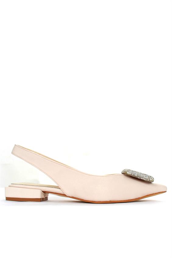 Kadın Arkası Açık Babet Ayakkabı - Bej Tekstil