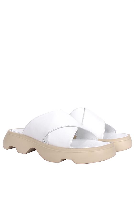 Kadın Günlük Düz Terlik-Beyaz Deri