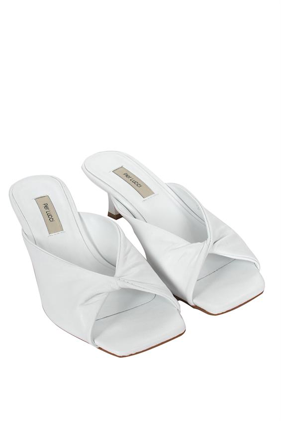 Kadın İnce Topuklu Terlik-Beyaz Deri