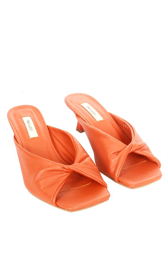 Kadın İnce Topuklu Terlik-Turuncu Deri