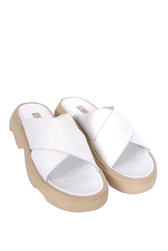 Kadın Günlük Düz Terlik-Beyaz Deri