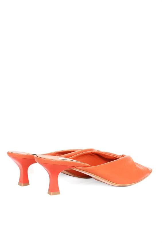 Kadın İnce Topuklu Terlik-Turuncu Deri