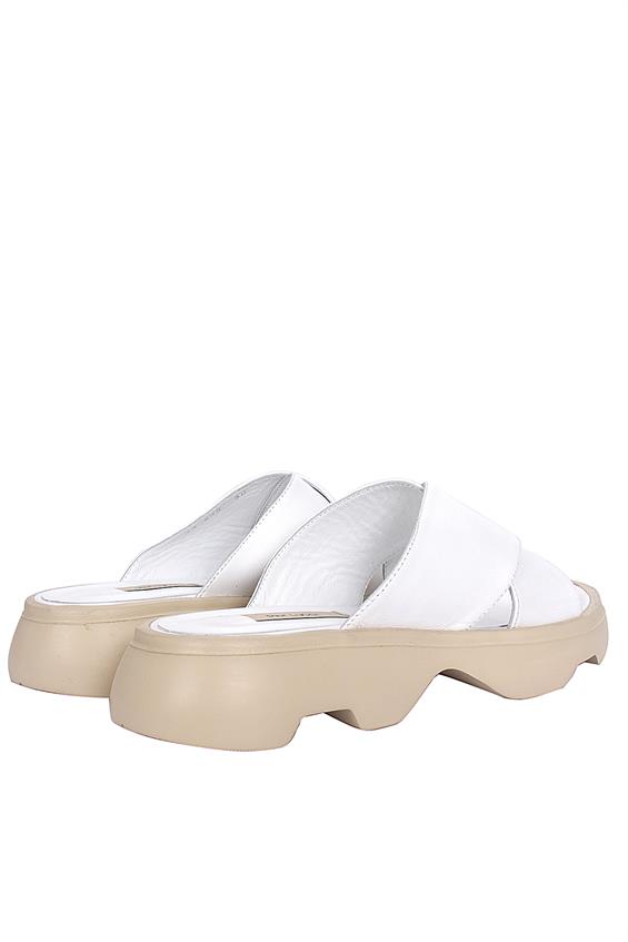 Kadın Günlük Düz Terlik-Beyaz Deri