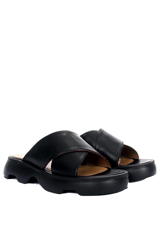 Kadın Günlük Düz Terlik-Siyah Deri