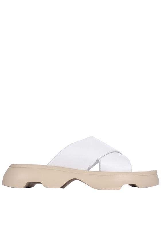 Kadın Günlük Düz Terlik-Beyaz Deri