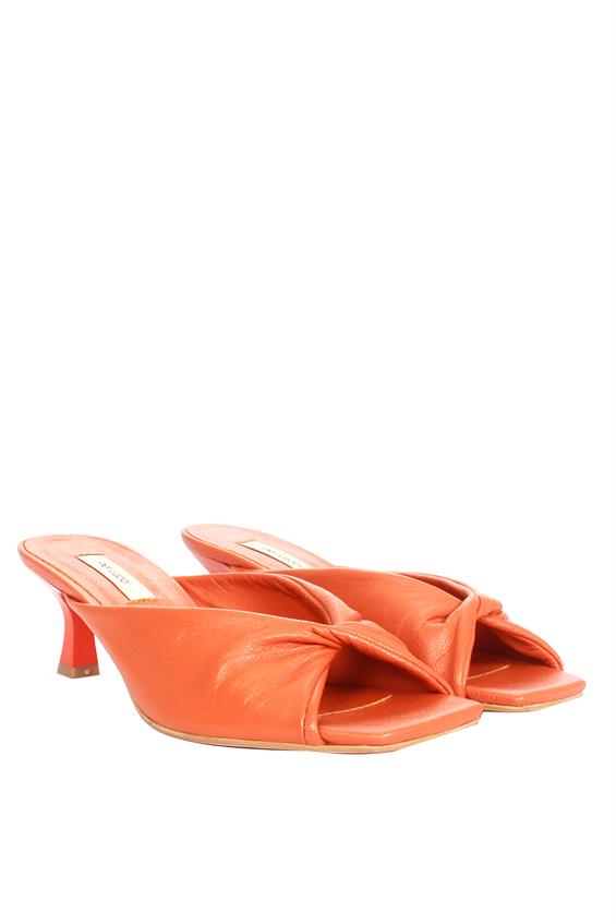 Kadın İnce Topuklu Terlik-Turuncu Deri
