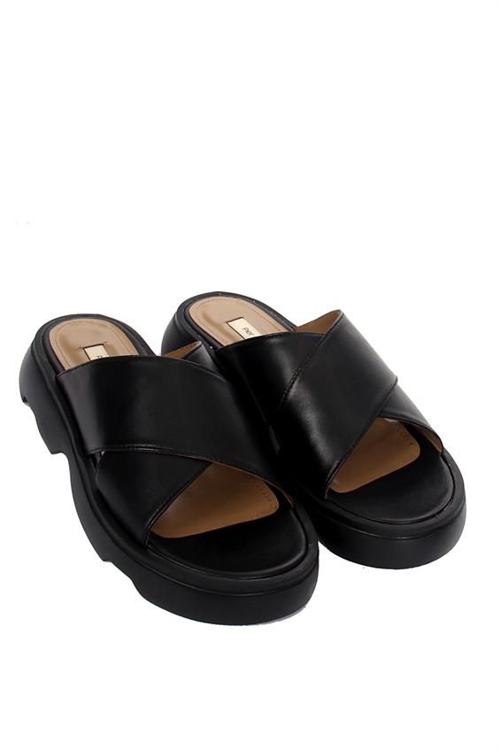 Kadın Günlük Düz Terlik-Siyah Deri