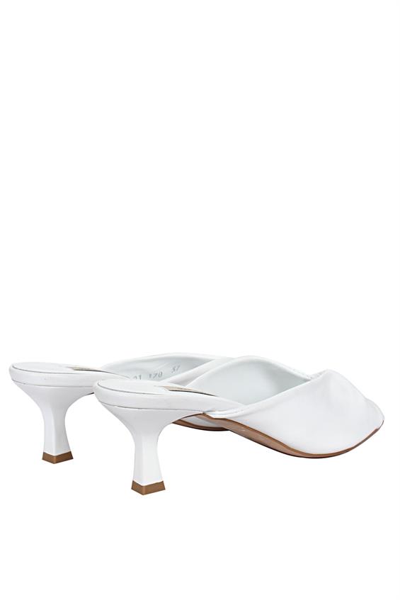 Kadın İnce Topuklu Terlik-Beyaz Deri