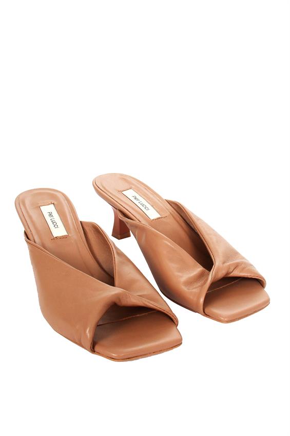 Kadın İnce Topuklu Terlik-Vizon Deri