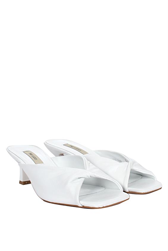 Kadın İnce Topuklu Terlik-Beyaz Deri