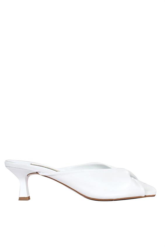 Kadın İnce Topuklu Terlik-Beyaz Deri