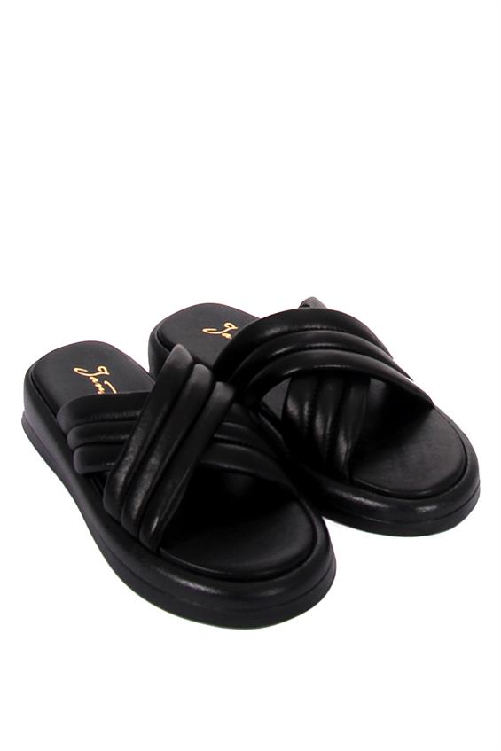 Kadın Günlük Düz Terlik-Siyah Deri