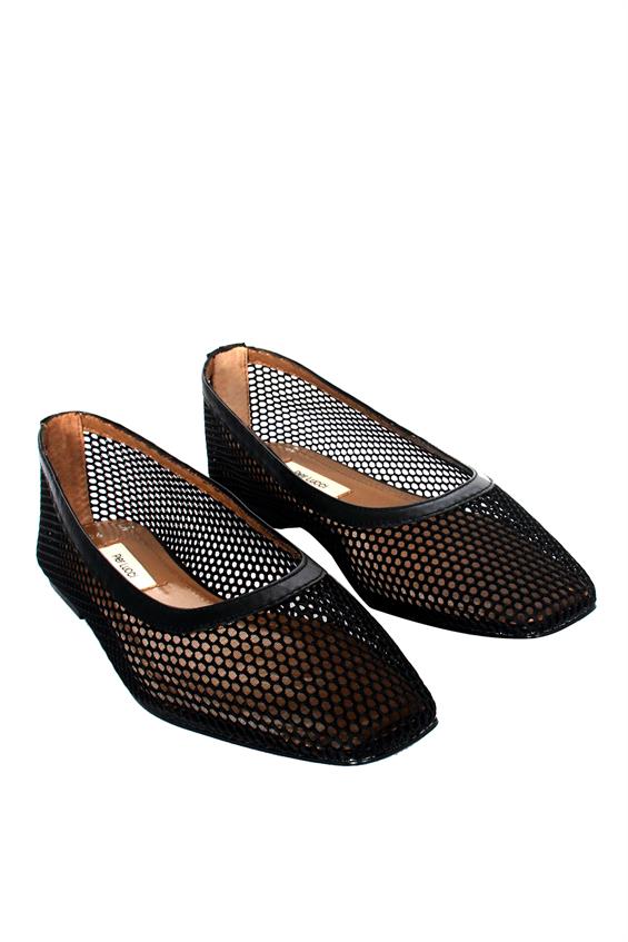 Kadın Düz Babet Ayakkabı - Siyah Deri