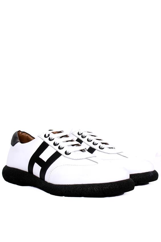 Kadın Spor Ayakkabı - Beyaz - Siyah Deri