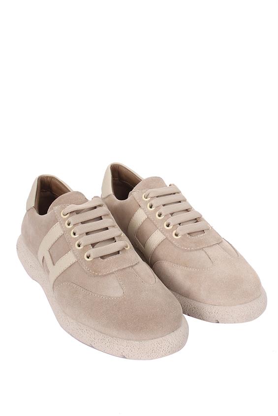 Kadın Spor Ayakkabı - Bej Süet - Bej Deri