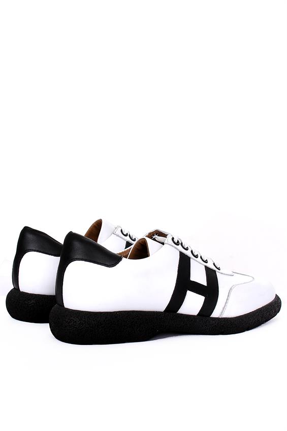 Kadın Spor Ayakkabı - Beyaz - Siyah Deri