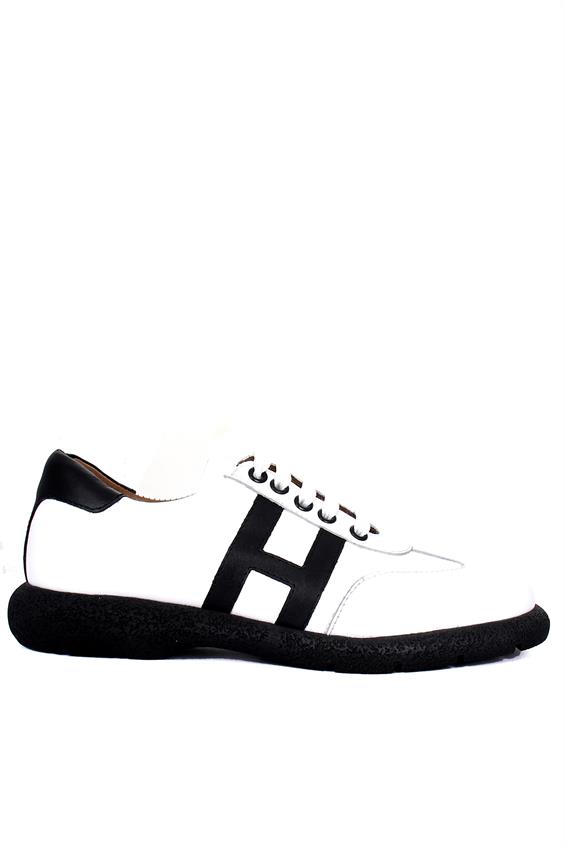 Kadın Spor Ayakkabı - Beyaz - Siyah Deri