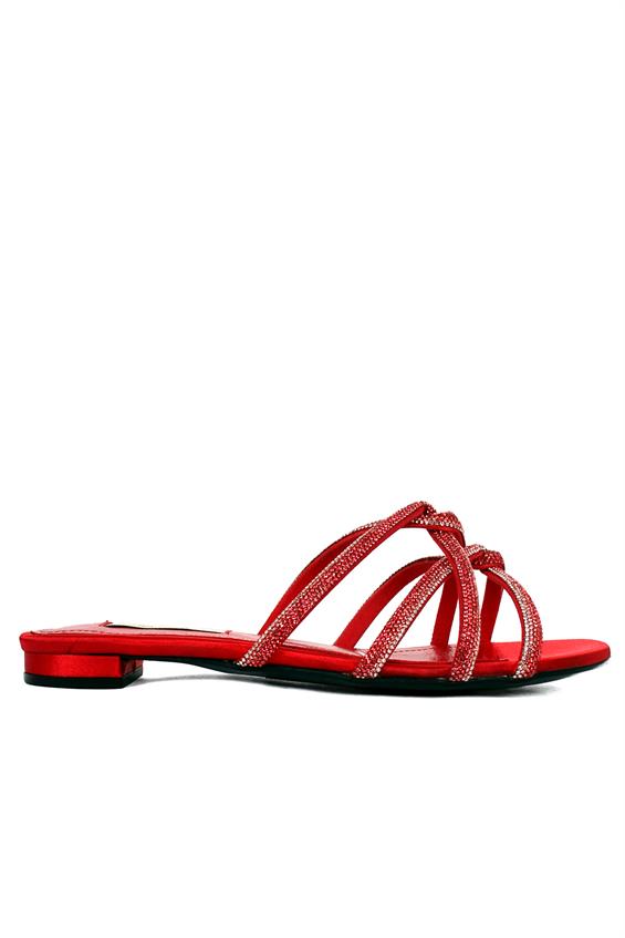 Kadın Günlük Düz Terlik-Kırmızı Saten