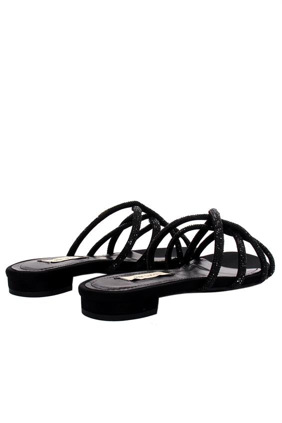 Kadın Günlük Düz Terlik-Siyah Saten