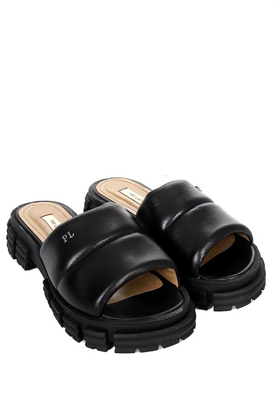 Kadın Günlük Düz Terlik-Siyah Deri