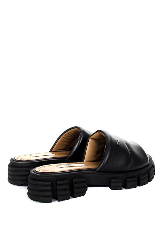 Kadın Günlük Düz Terlik-Siyah Deri