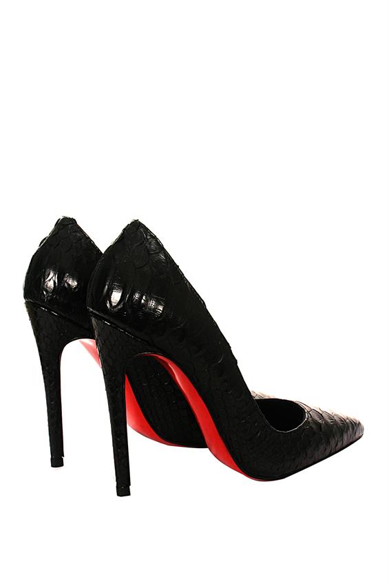 Kadın Yüksek Topuklu Ayakkabı - Siyah Yılan Derisi