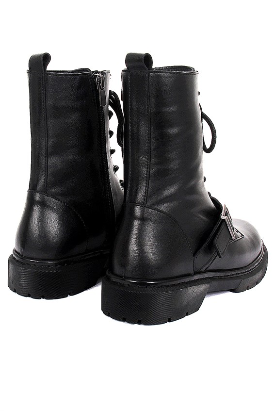 Kadın Postal Military Bot - Siyah Deri