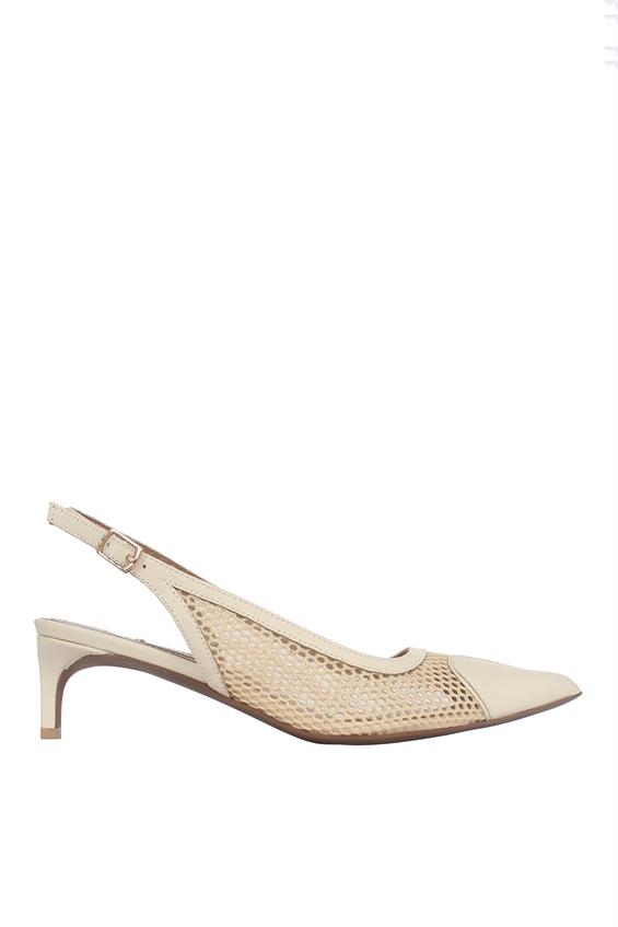 Kadın İnce Topuklu Ayakkabı - Bej Deri - Hasır