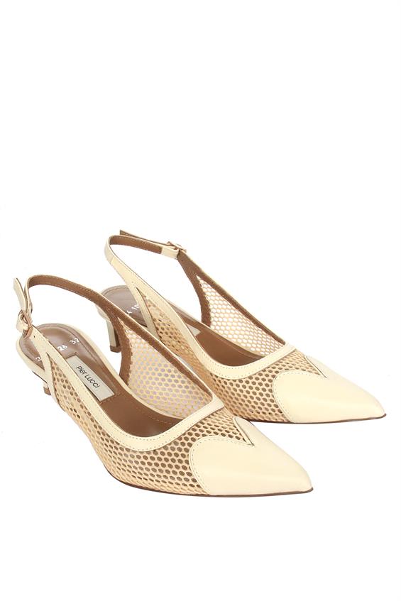 Kadın İnce Topuklu Ayakkabı - Bej Deri - Hasır