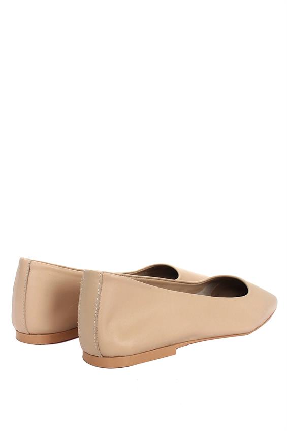 Kadın Düz Babet Ayakkabı - Bej Deri