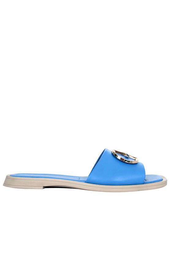 Kadın Günlük Düz Terlik-Mavi Deri