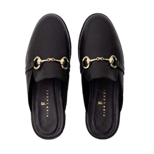 Kadın Günlük Düz Terlik-Siyah Deri