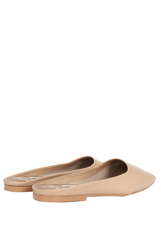 Kadın Günlük Düz Terlik-Bej Deri