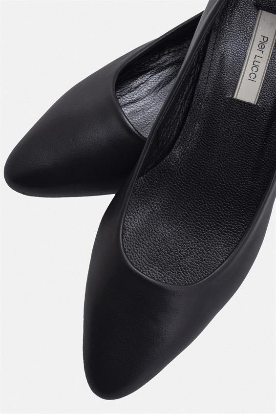 Kadın Topuklu Babet Ayakkabı - Siyah Deri