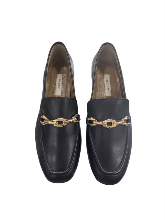 Kadın Tokalı Loafer Babet Ayakkabı - Siyah Deri