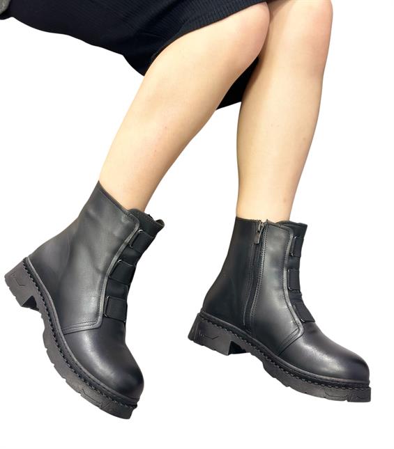 Kadın Kalın Tabanlı Bot - Siyah Deri