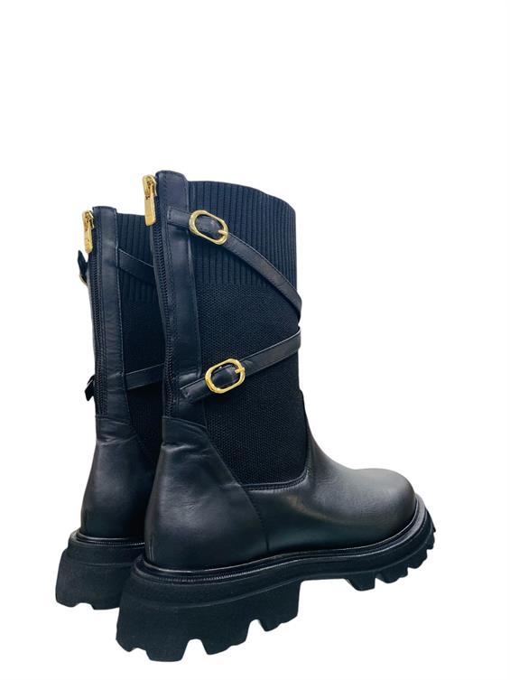 Kadın Kalın Tabanlı Günlük Bot - Siyah Deri